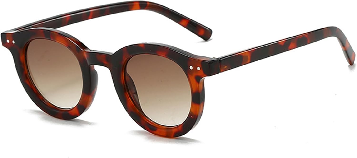 

Овальные солнцезащитные очки для женщин и мужчин - прозрачные линзы оранжевого градиента - защита от УФ-излучения UV400 - дизайн оправы в стиле панк с заклепками DSVIGF, Leopard Tea