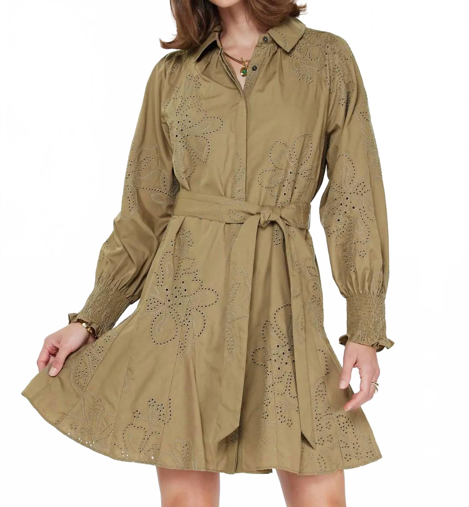 

Оливковое платье-мини с цветочной перфорацией Current air