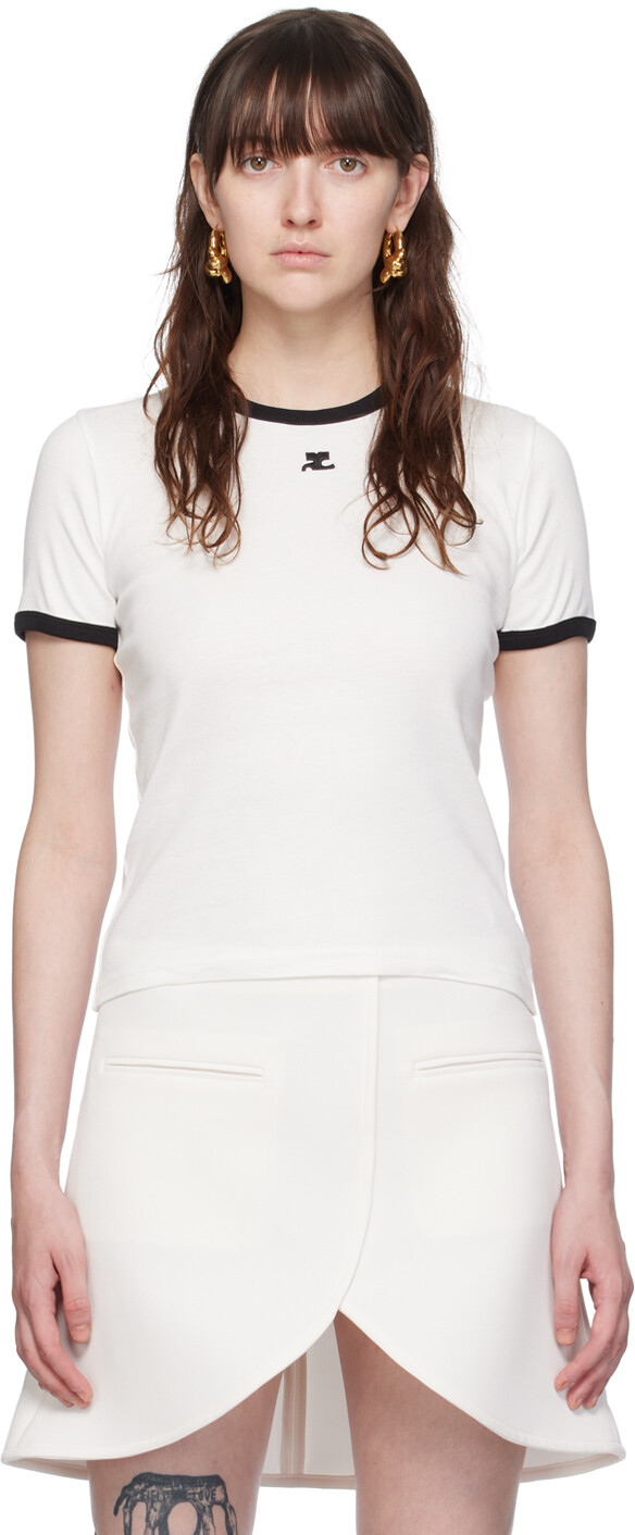

Белая фирменная футболка Courreges