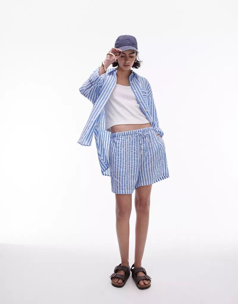 Синие пляжные шорты в полоску Topshop