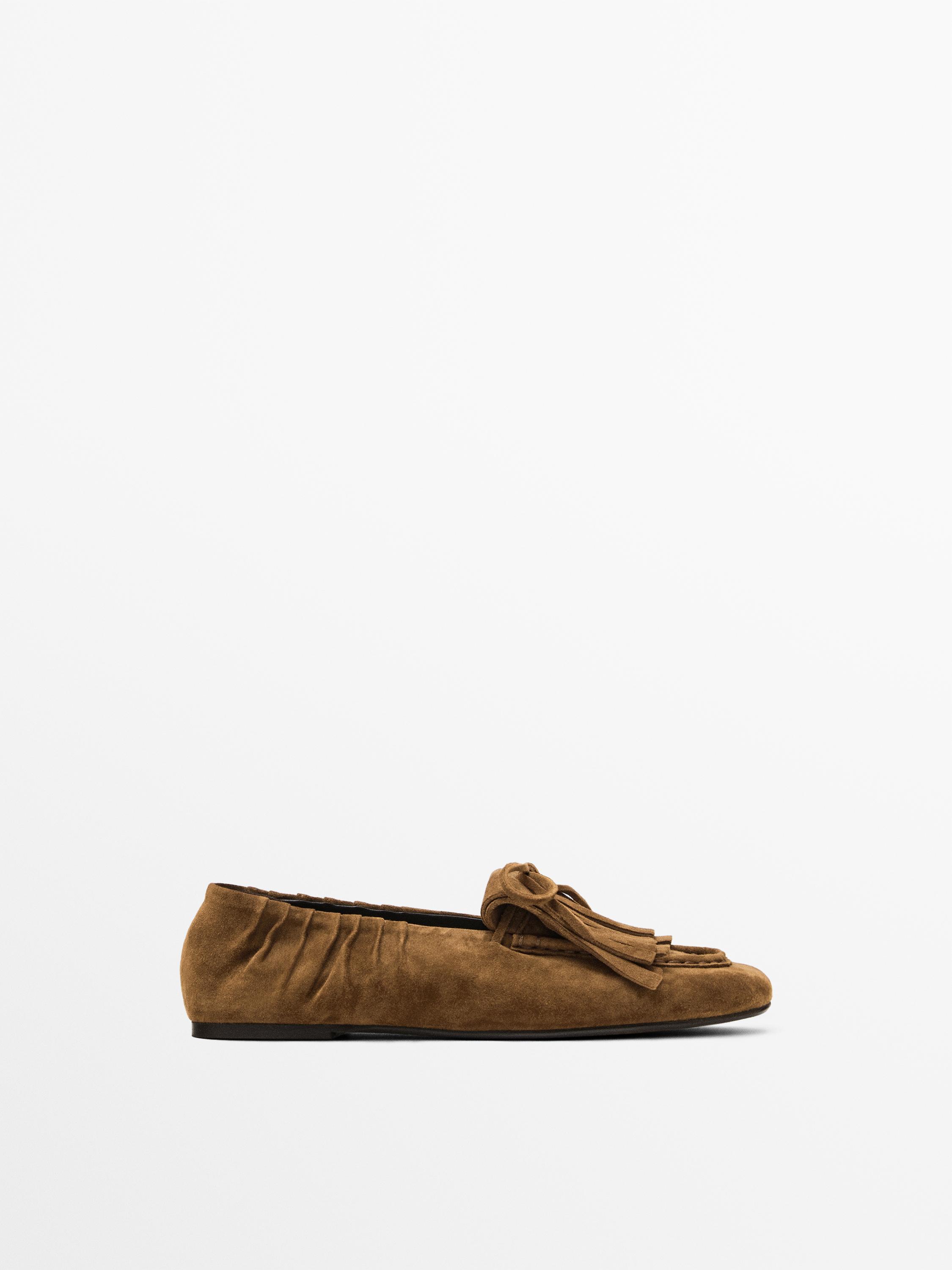 Лоферы из замши с бахромой Massimo Dutti, коричневый