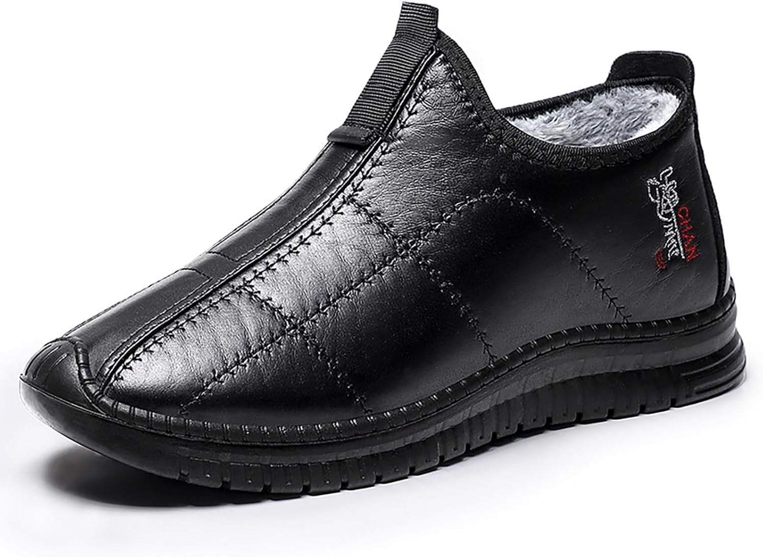 

Мужские зимние термокроссовки без шнурков с противоскользящей подошвой, теплые ботинки на меху до щиколотки, водонепроницаемые кроссовки с флисовой подкладкой для холодной погоды, лоферы для мужчин среднего и пожилого возраста Zplmide, черный