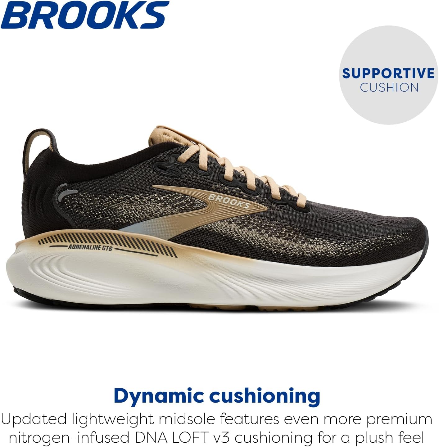 Мужские кроссовки Brooks Adrenaline GTS 25 для бега и ходьбы с поддержкой, Phantom/Starfish/Coconut — фото 3