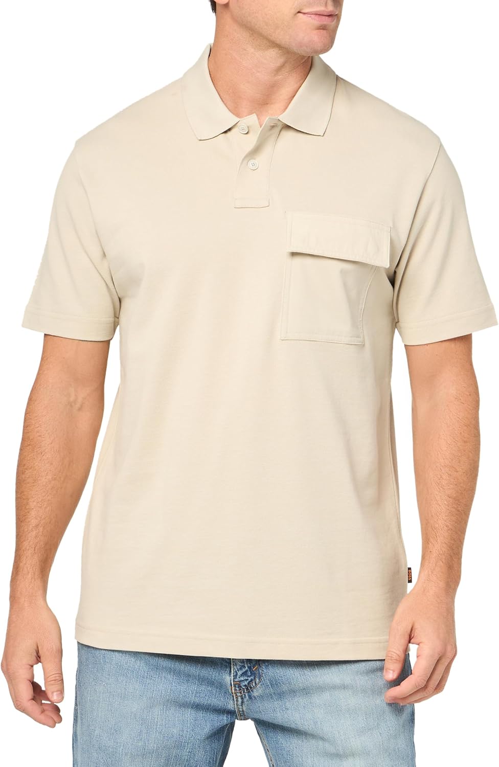 

BOSS Мужская поло с передним карманом, свободный крой, пике, Stone Beige