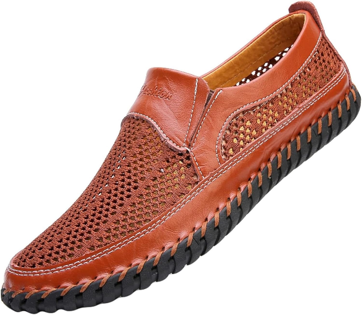 

Мужские повседневные туфли Летние сетчатые лоферы Плоская подошва Уличная ходьба Комфортные лоферы Мужская обувь Oxcowniu, коричневый