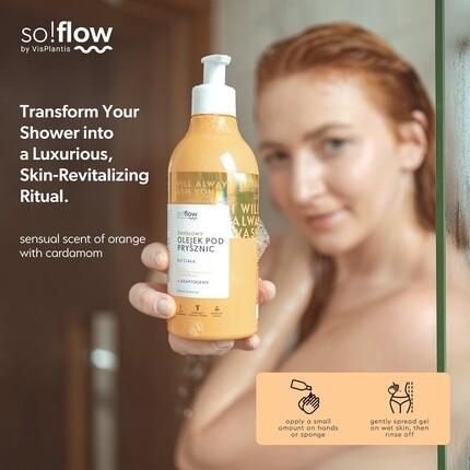 Масло для душа Radiant Glow с сочным апельсином и кардамоном, обогащенное экстрактом цветка Citrus Aurantium Amara для свежести кожи So!Flow — фото 2