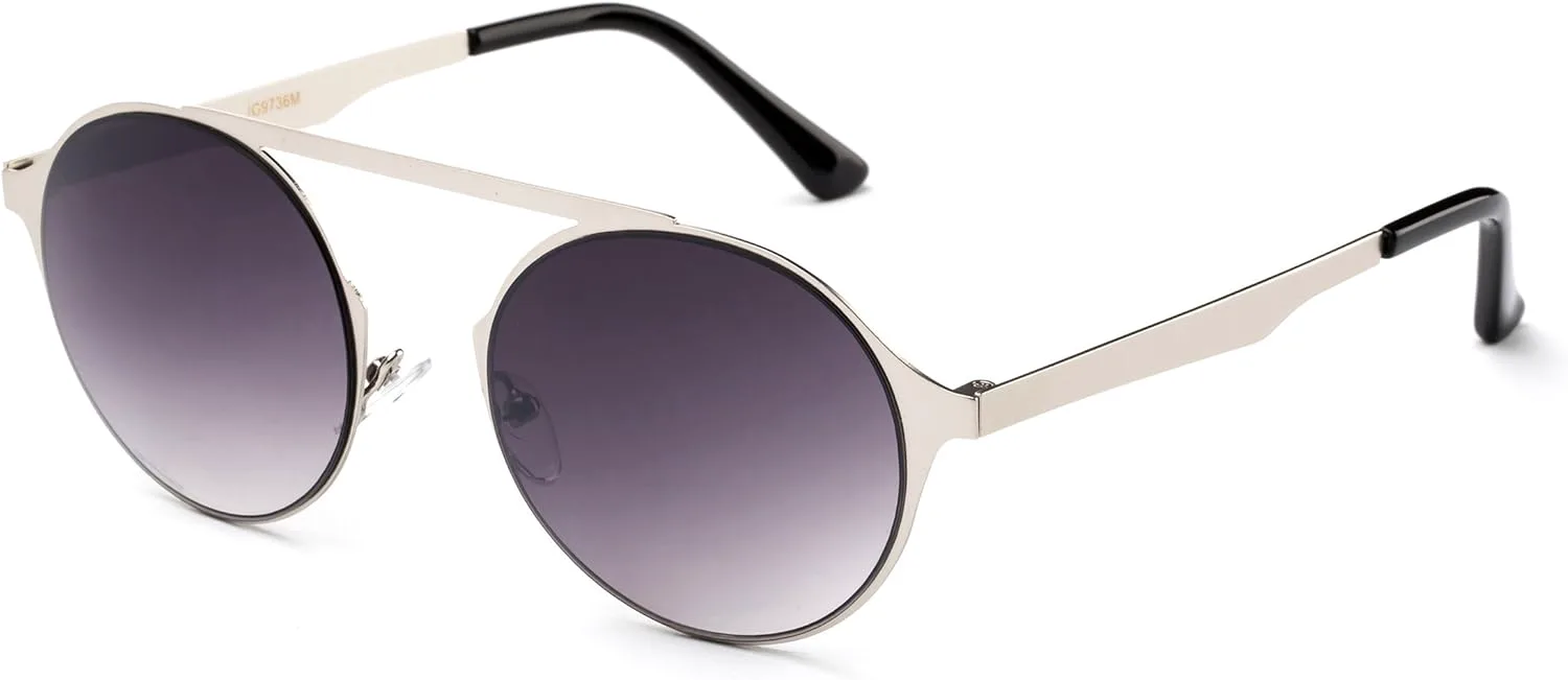 

Солнцезащитные очки Newbee Fashion "Antonella" в стиле Erika с плоской металлической оправой и линзами Flash Lens Newbee Fashion Sunglasses, Silver/Purple