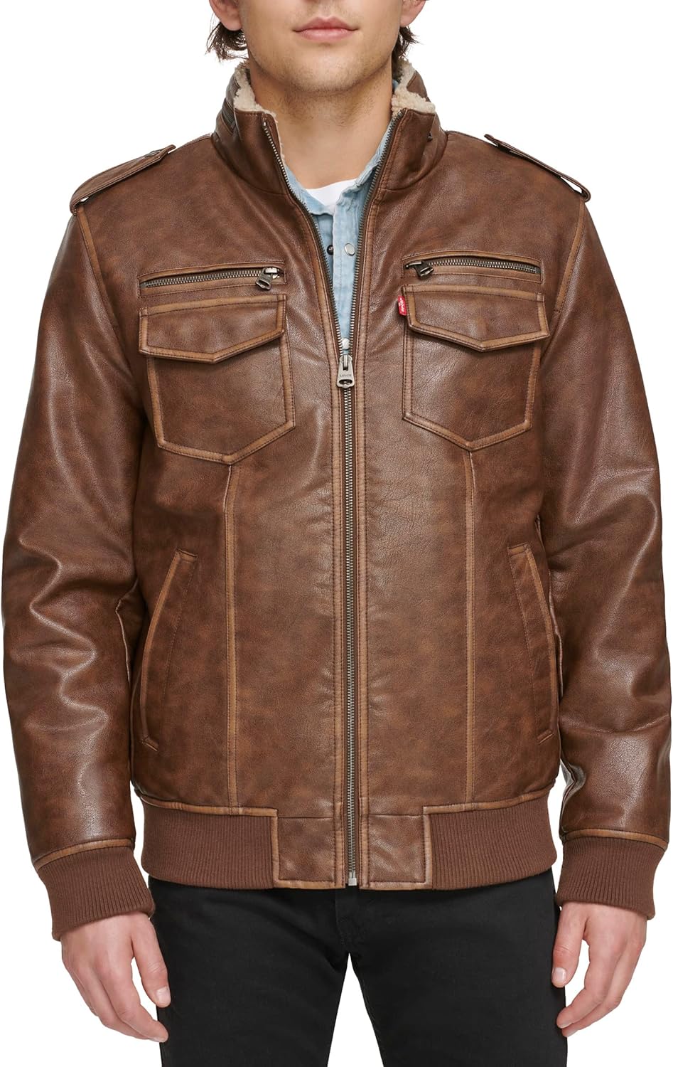 

Мужская винтажная куртка-бомбер Levi's из искусственной кожи с оленем (стандартная и для больших и высоких), Saddle/Sherpa Lined