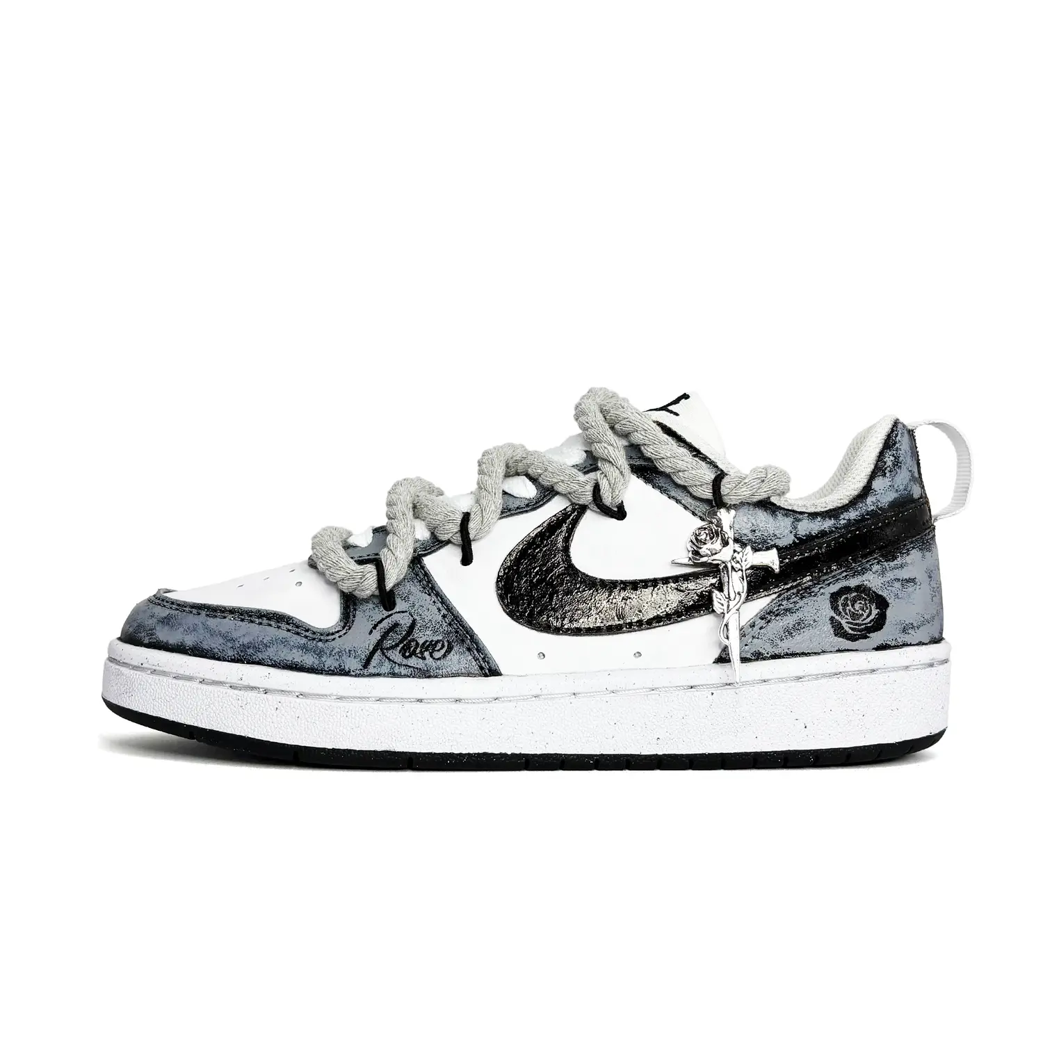

Nike Court Borough Gray Tone Rose, Graffiti, Hand Drawn, американские синтетические кожаные нескользящие лоу-топы