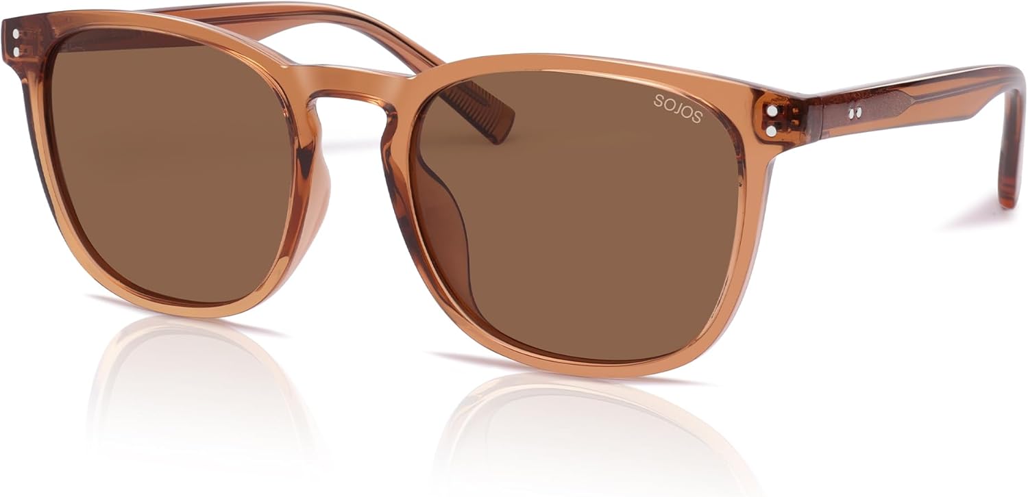 

Солнцезащитные очки SOJOS унисекс с закругленными и квадратными линзами, поляризованные, оправа TR90, защита от УФ-излучения UV400, легкие, в стиле ретро, ​​для женщин и мужчин, Crystal Brown/Brown