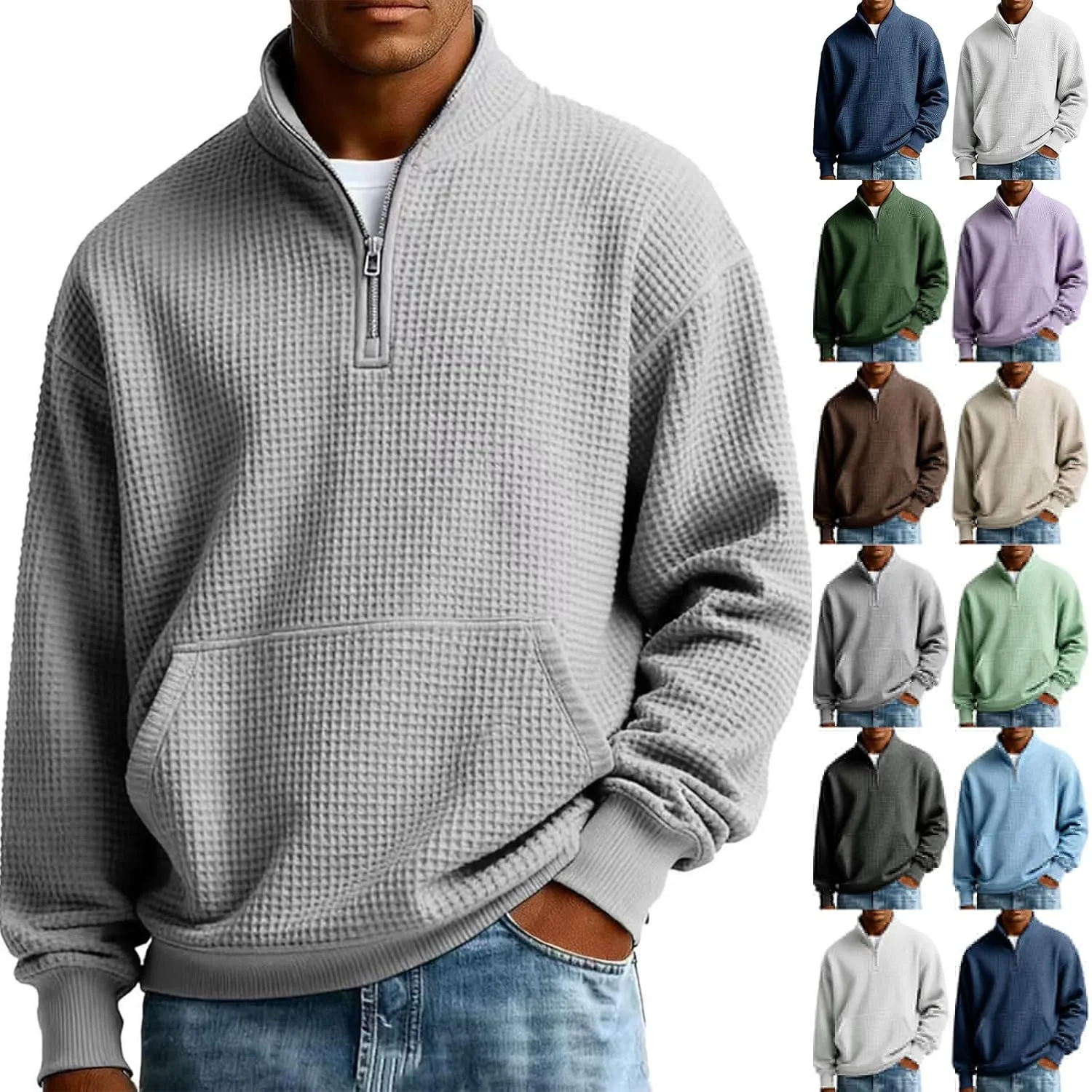 

Толстовка Quarter Zip Pullover мужская Waffle Knit Heavyweight с карманом