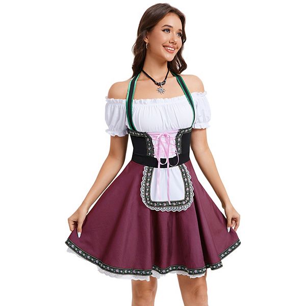 

Женский костюм с открытыми плечами и завязками на шее для традиционного карнавала, Хэллоуина, цельное вечернее платье Kojooin, Dark Wine Red