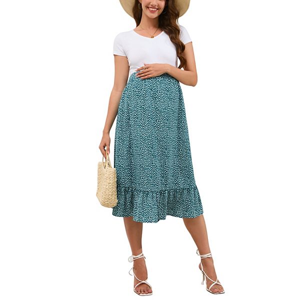 

Юбка для беременных женская с высокой талией, ярусами и рюшами, повседневная, силуэт а-силуэт, стиль бохо Kojooin, Green