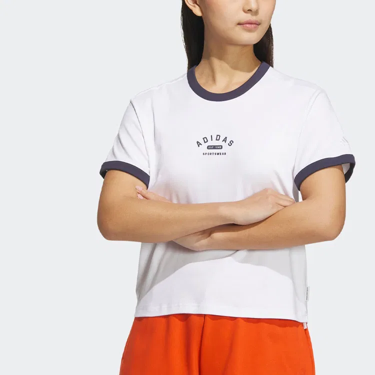 Футболка с опущенным плечом Adidas White/Dark Navy Blue — фото 3