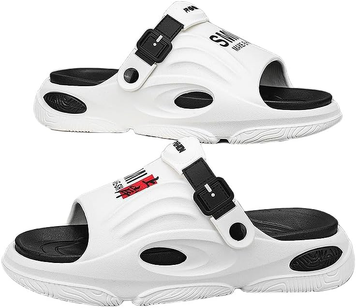 

Мужские модные шлепанцы с толстой подошвой - удобные нескользящие повседневные EVA сандалии с прочной мягкой подошвой, идеальные для ежедневной носки и активного отдыха на свежем воздухе Clolinde, белый/черный