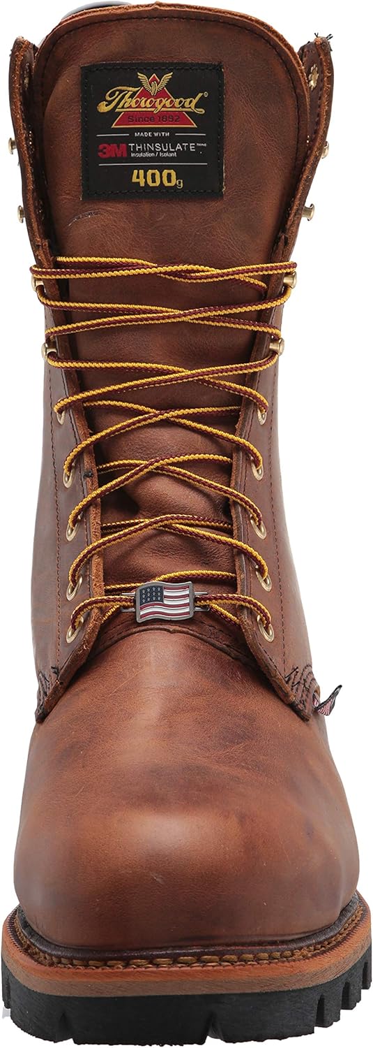 Рабочие ботинки Thorogood Logger Series 9" для мужчин с водонепроницаемой теплоизоляцией и стальным носком - премиальная кожа, утеплитель Thinsulate 400 г и противоскользящая подошва Vibram — фото 2