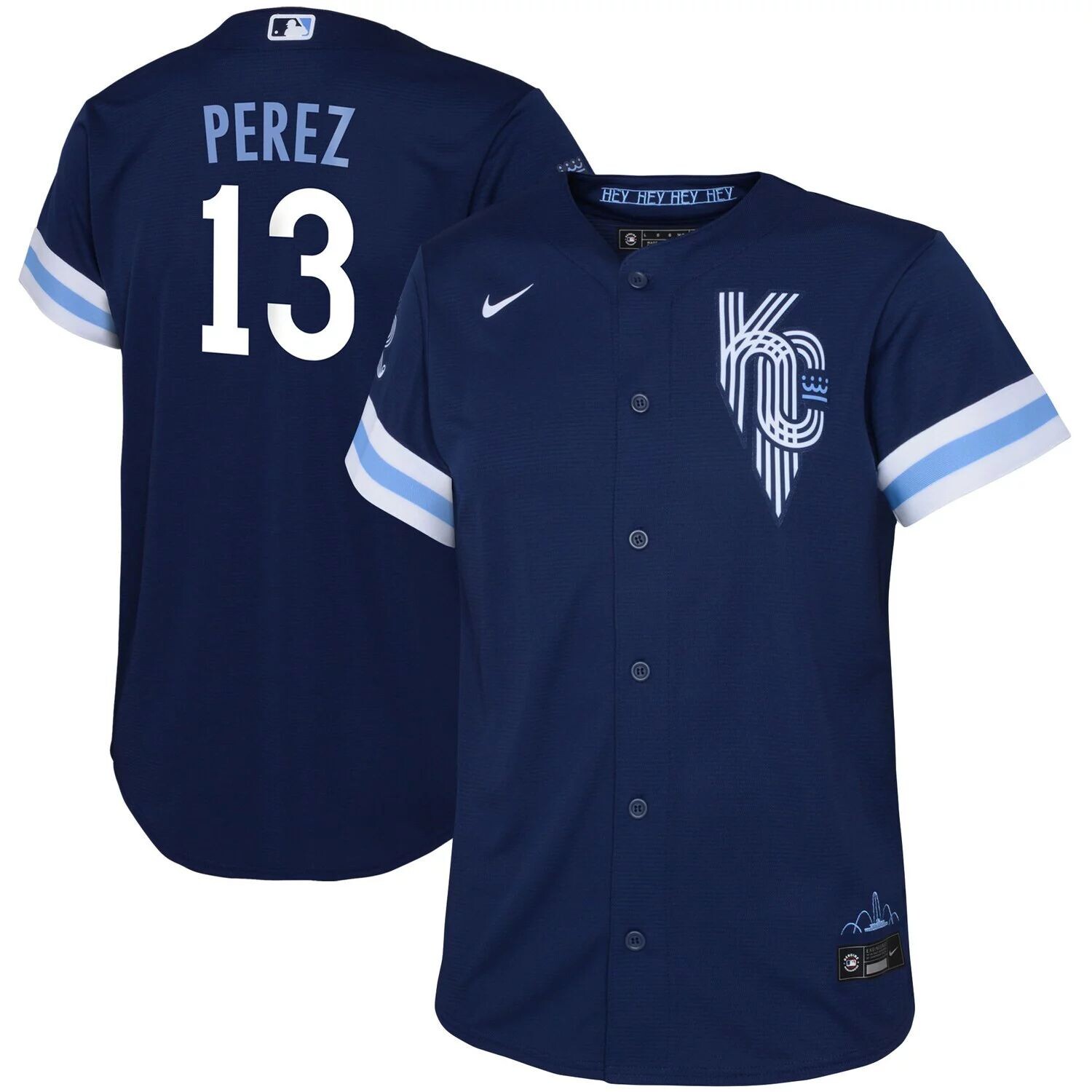 

Джерси Nike Salvador Perez Navy Kansas City Royals 2022 City Connect Replica Player для малышей Nike