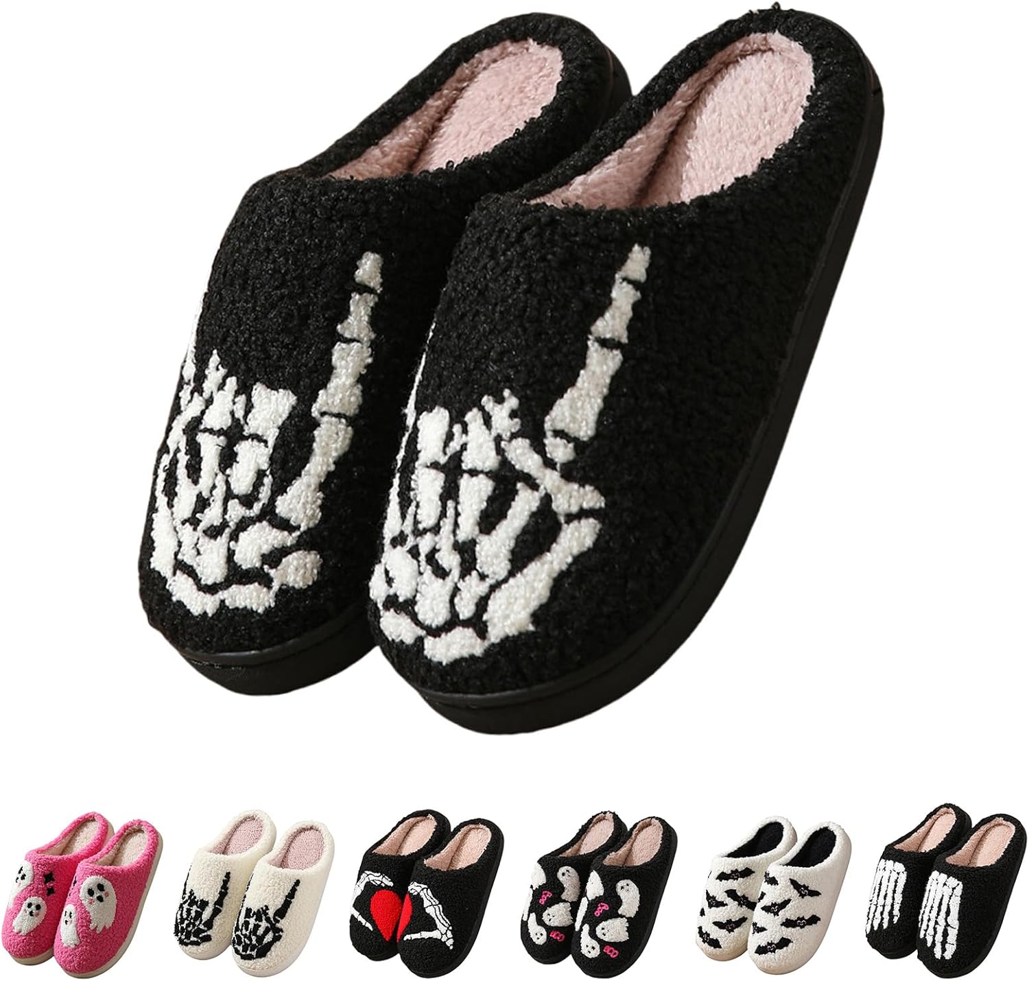 

Хэллоуинские тапочки для женщин и мужчин, плюшевые, мягкие, с меховой подкладкой, домашние зимние теплые тапочки с изображением призраков, летучих мышей и улыбающихся лиц Heluqu, черный