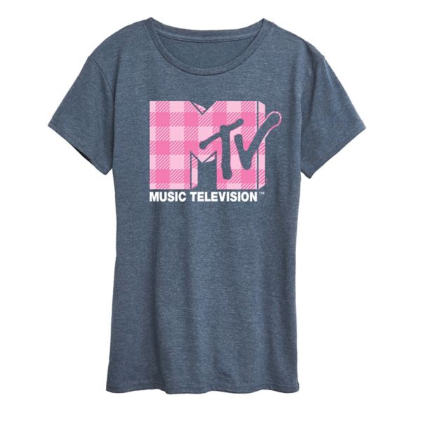 

Женская футболка MTV в розовую клетку с принтом Licensed Character, синий