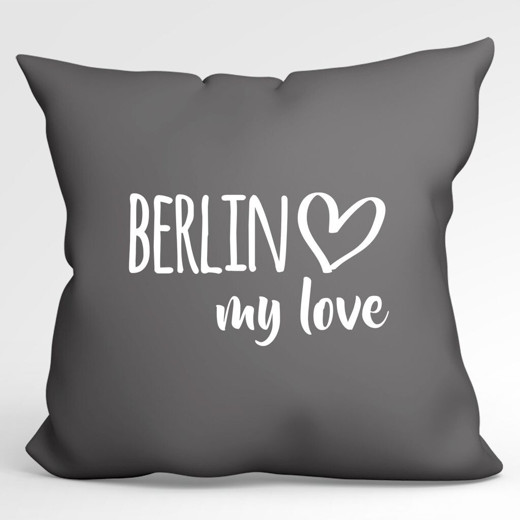 

Huuraa Pillow Berlin my love Декоративная наволочка без наполнителя размер 40х40см Серый стальной для всех любителей Берлина Германия Идея подарка для друзей и семьи Hellweg Druckerei