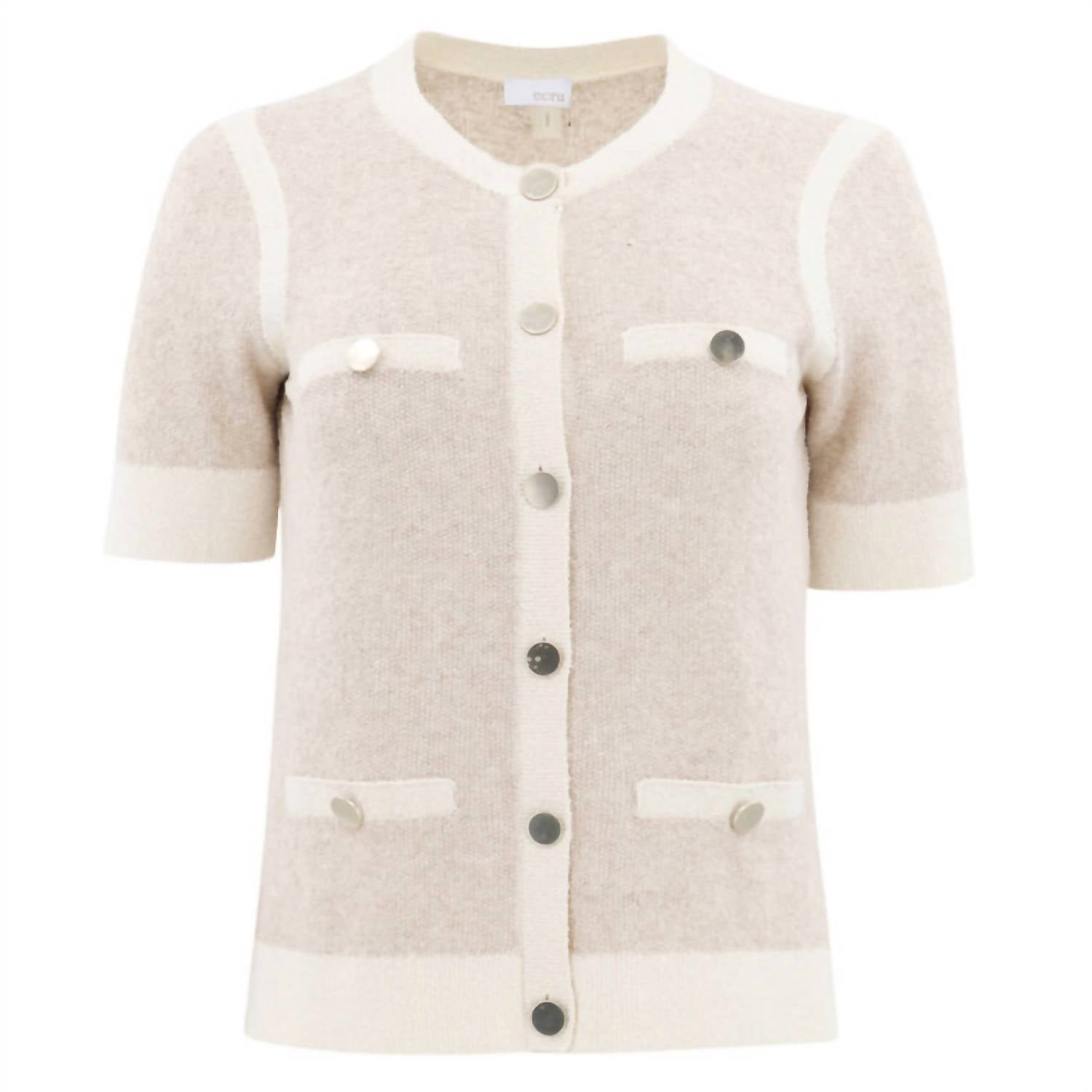 

Женская кофта-свитер с короткими рукавами цвета бледно-льняного крема Ecru, цвет pale flax cream