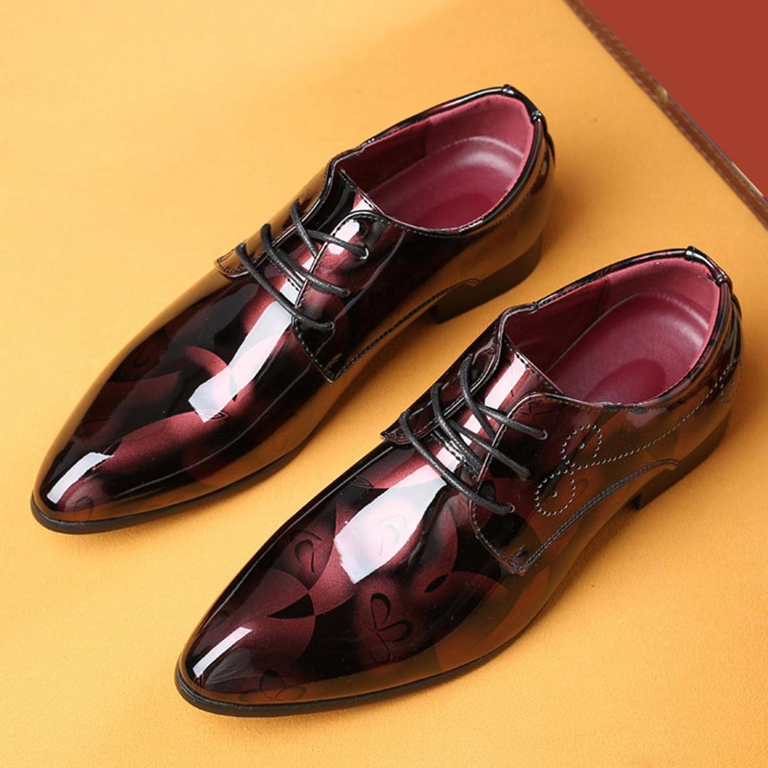 Мужские классические кожаные туфли Oxfords Hbeylia, закрытые с острым носком, шнуровка, формальные деловые туфли, модные Oxfords для смокинга с крыльями, современные туфли для мужчин, для работы в офисе и свадьбы, винный — фото 4