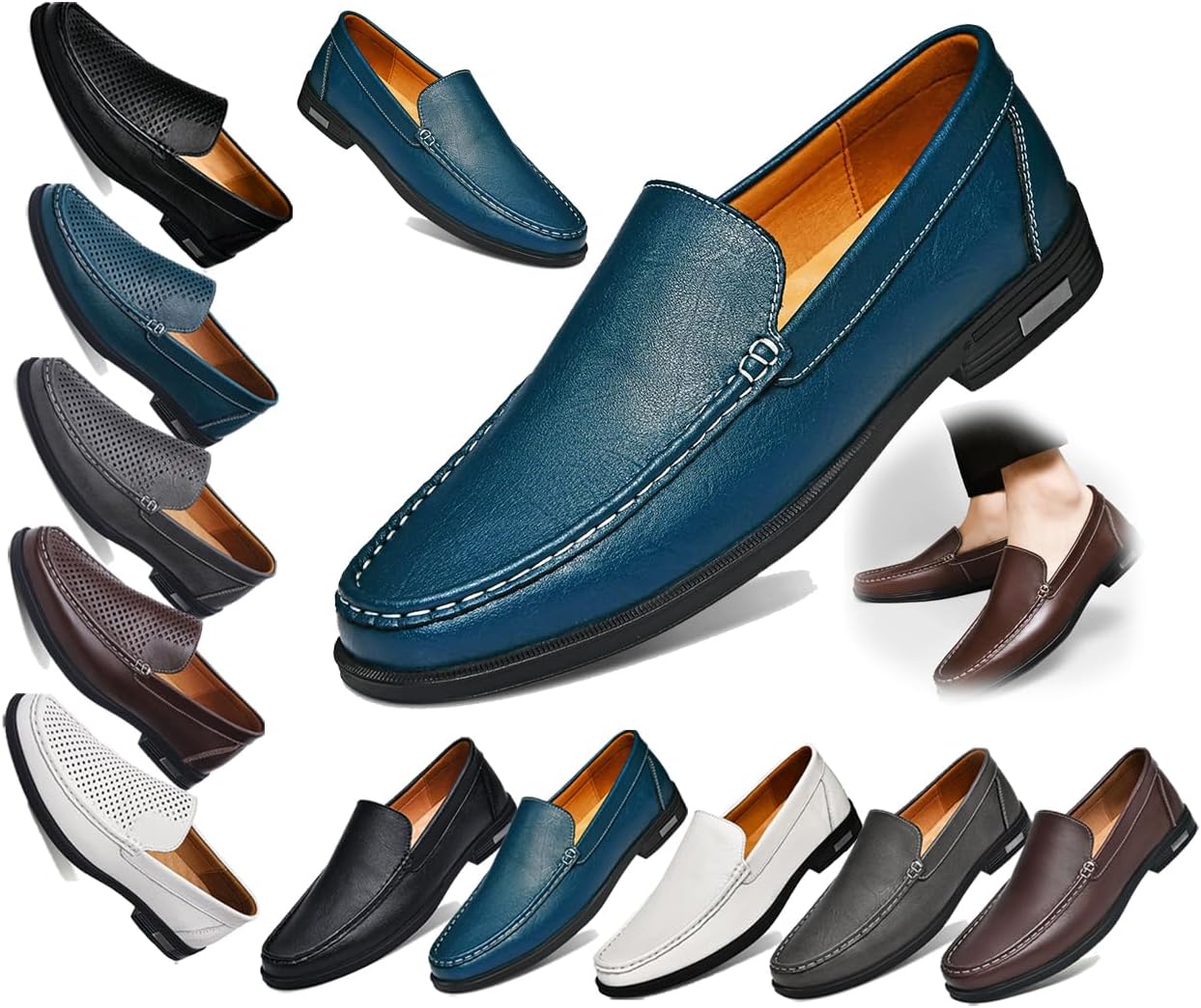 

Мужские кожаные лоферы, удобные туфли-слипоны, комфортная повседневная обувь, мужские оксфорды, подходят для работы, бизнеса, офиса и других мероприятий Generic, синий