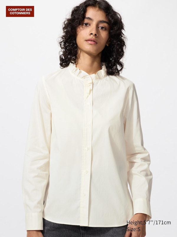 

Рубашка из смесового хлопка с рюшами Uniqlo, 01 off white