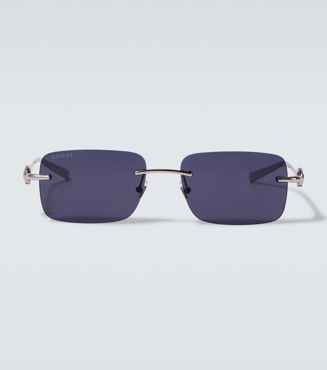 

Прямоугольные солнцезащитные очки с подвеской Horsebit Gucci, Silver-Silver-Blue