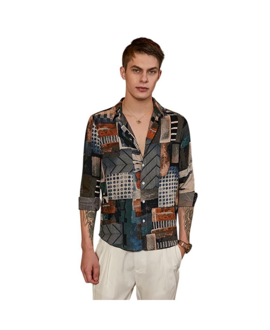 

Мужская рубашка в индиго-синем и кофейно-коричневом цвете, выполненная в абстрактном стиле Campus Sutra, Brown