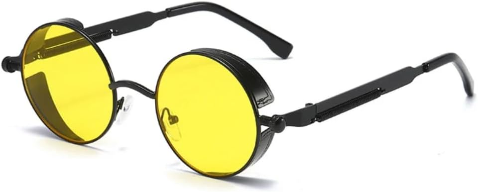 

Солнцезащитные очки с защитой UV400 | Металлические круглые линзы в стиле панк | Цветные линзы | Для женщин и мужчин | Для занятий спортом на открытом воздухе и вождения DSVIGF, Black-yellow
