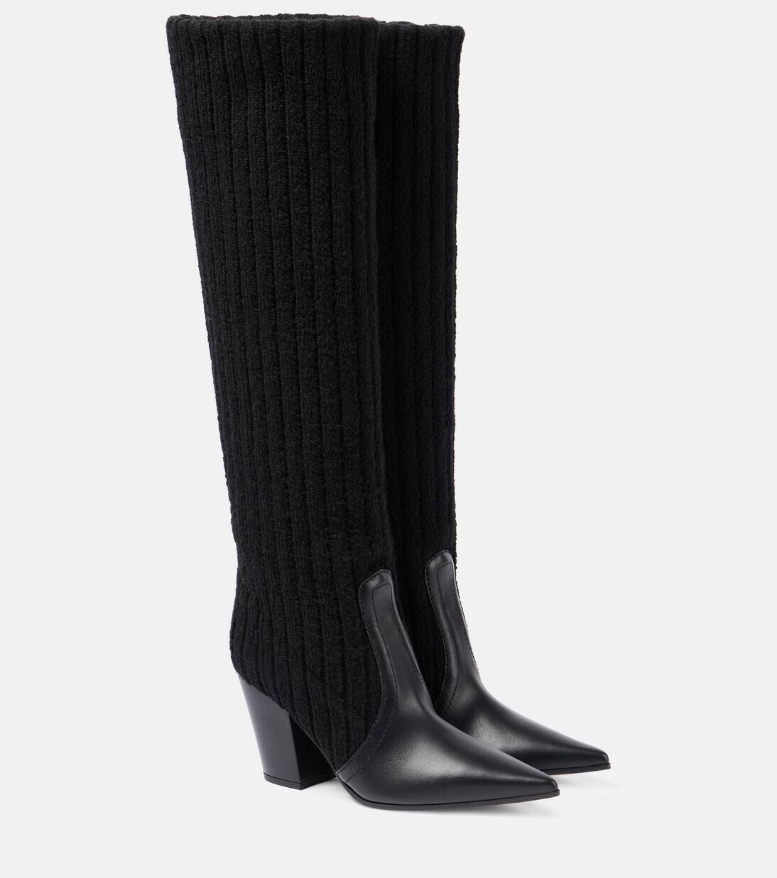 Сапоги до колена с кожаной отделкой Gianvito Rossi, цвет black+black