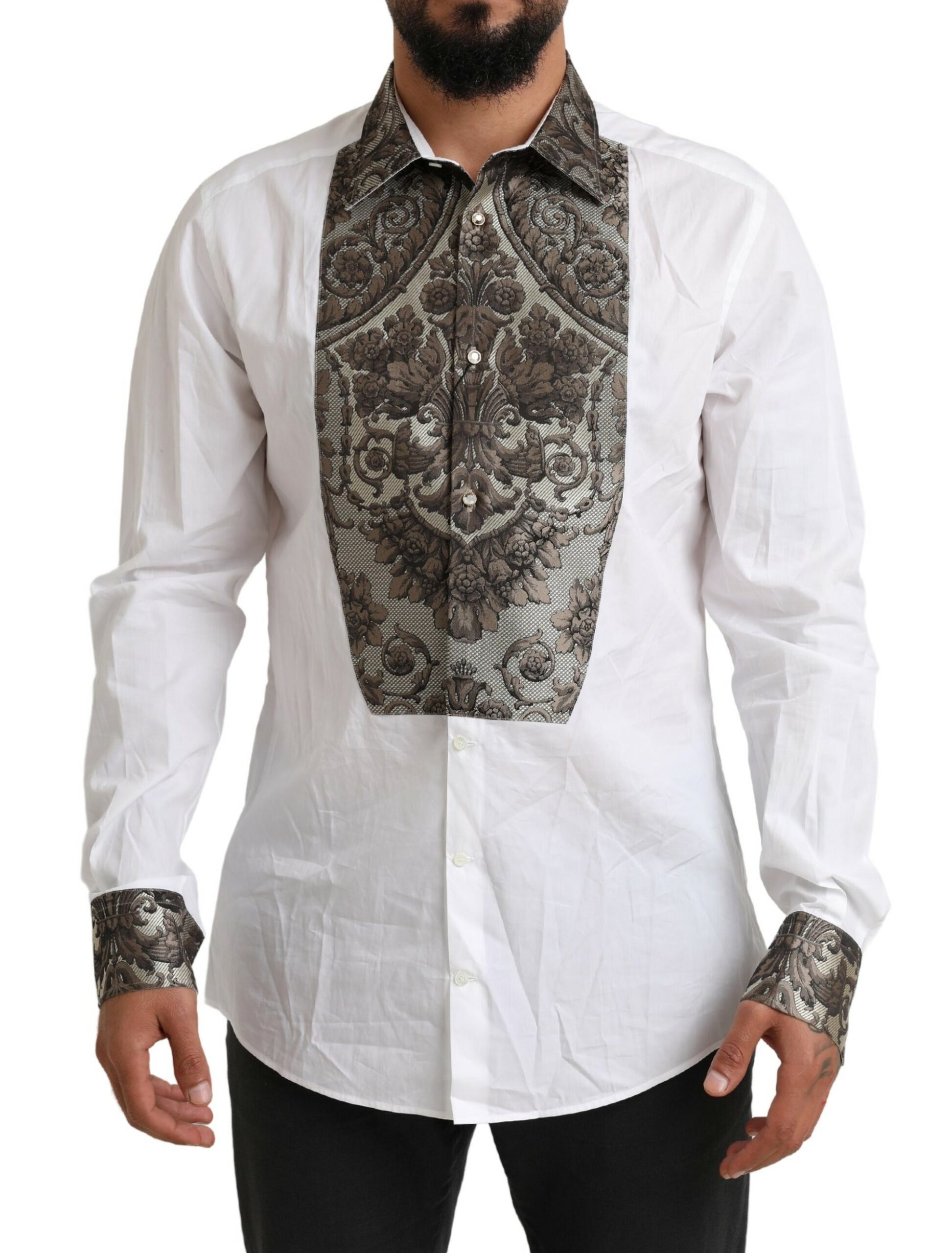 

Элегантная белая рубашка в стиле барокко Slim Fit Dolce & Gabbana