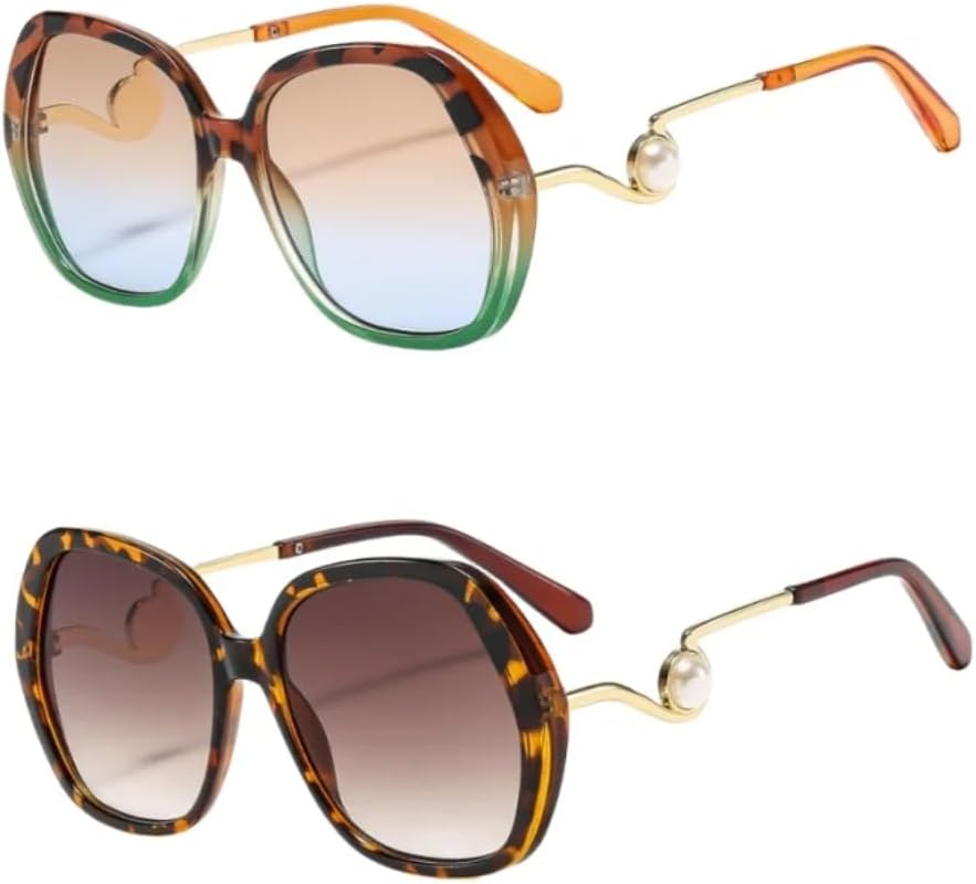 

Солнцезащитные очки в крупной оправе для женщин и мужчин, роскошные, с жемчужной отделкой, металлическим покрытием, защитой от УФ-излучения UV400 (полузеленый леопардовый принт) TVTBBVV, Demi Green Leopard