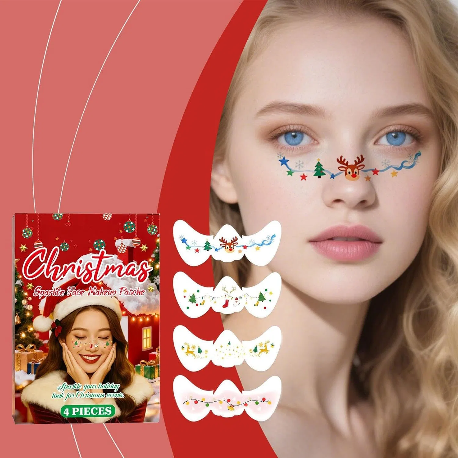 Набор блестящих наклеек для лица Christmas Glitter Freckle, 4 шт — фото 4