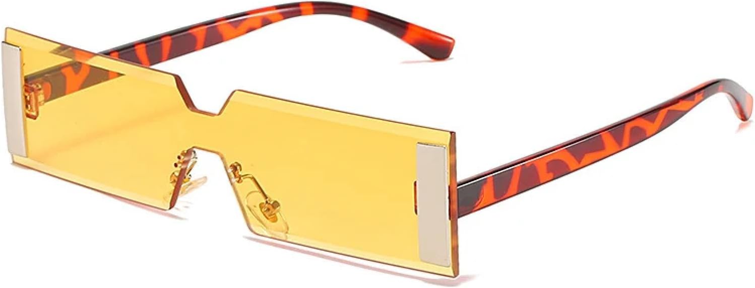 

Модные прямоугольные металлические солнцезащитные очки для женщин и мужчин, винтажные цельные очки, летние дорожные очки с защитой от УФ-излучения UV400 TKKTLLT, Leopard Yellow