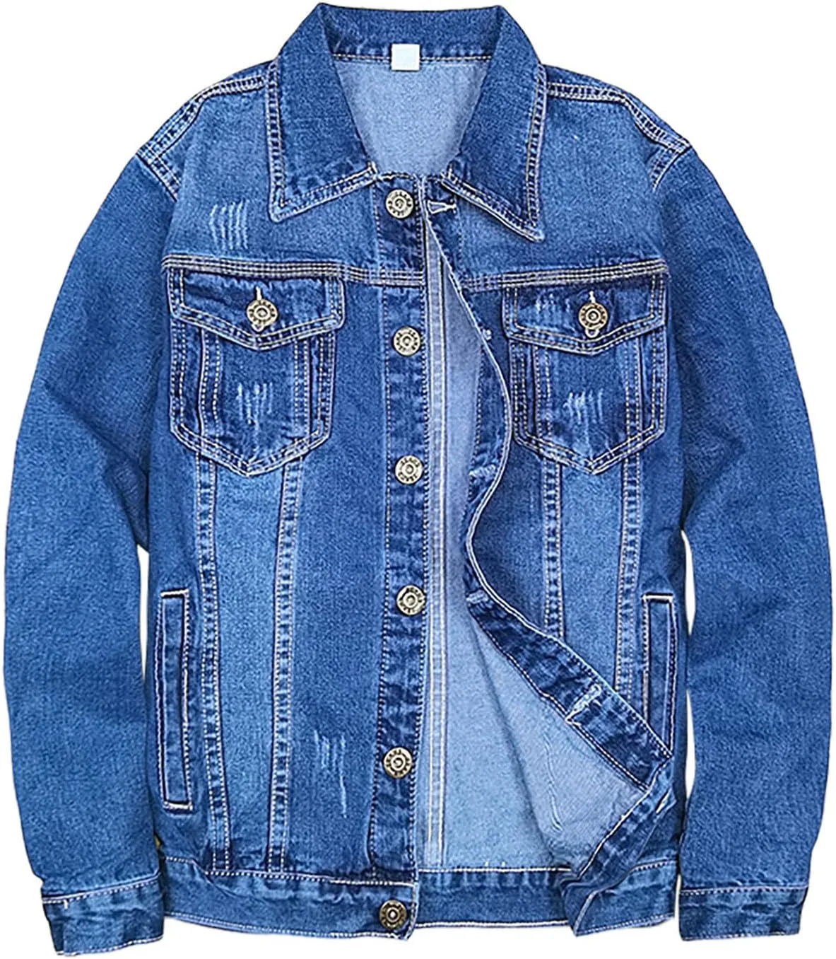 Мужская джинсовая куртка верхняя одежда slim fit классическая винтажная джинсовая куртка с длинным рукавом потертая destroyed джинсовый пиджак Generic, синий