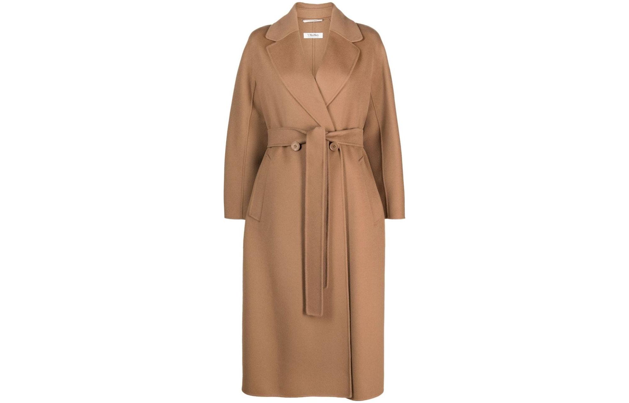 

Двубортное пальто с прямым подолом и поясом MaxMara, Camel