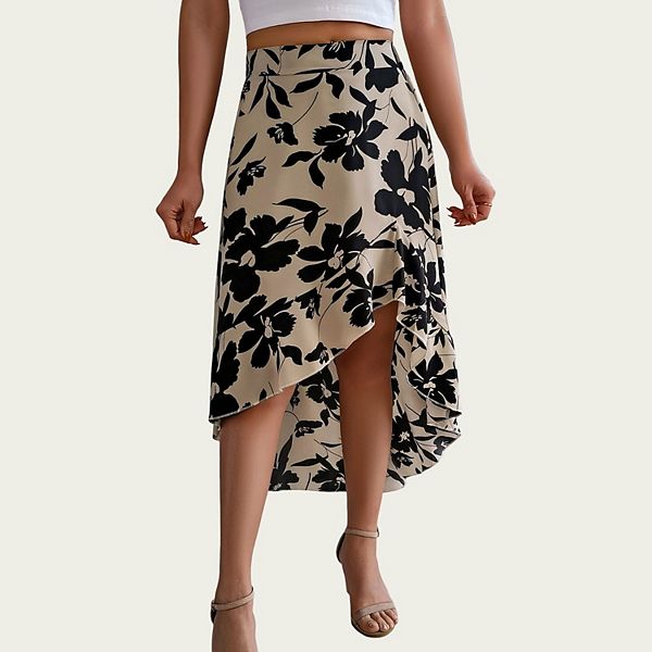 

Женская юбка с цветочным принтом, асимметричным подолом и эффектом high-low Anna-Kaci, Khaki