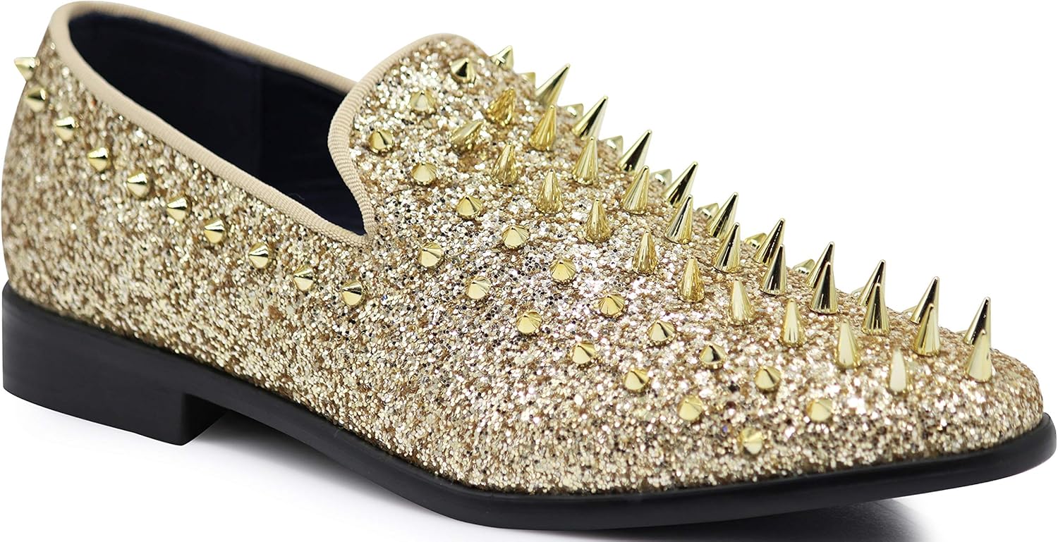 

Мужские винтажные лоферы SPK09 с шипами, слипоны, модная обувь, классические вечерние туфли-токседо Enzo Romeo, золотой