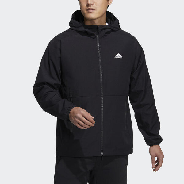 Куртка sports long sleeves woven windproof hooded logo jacket black Adidas, черный — фото 3