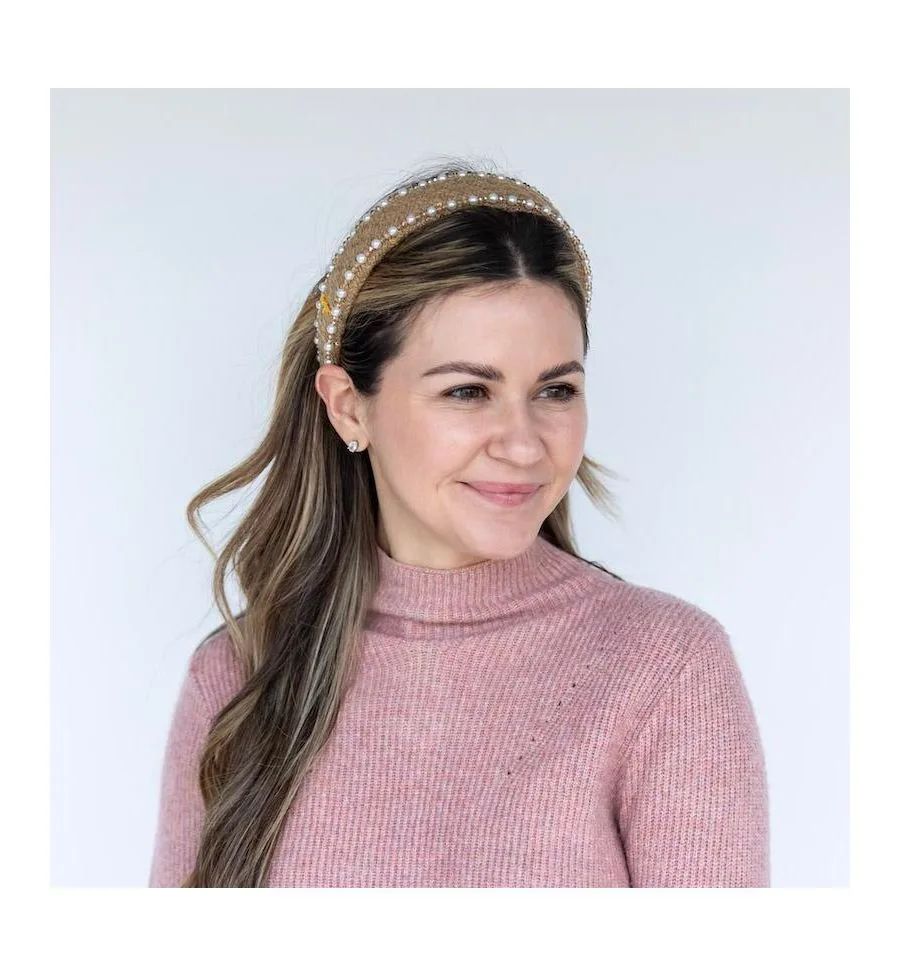 Headbands of Hope Классическая жемчужная повязка на голову для женщин - бежевая — фото 2