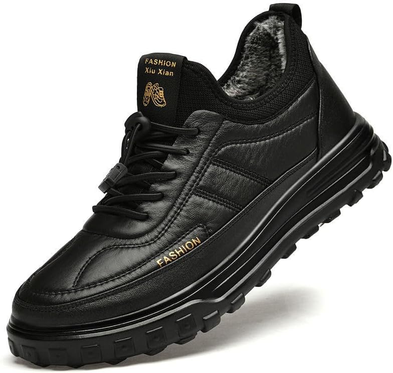 

Мужские зимние ботинки Hhhchpm с меховой подкладкой, теплые кроссовки, легкие, удобные, для улицы, с мягкой подошвой, черный