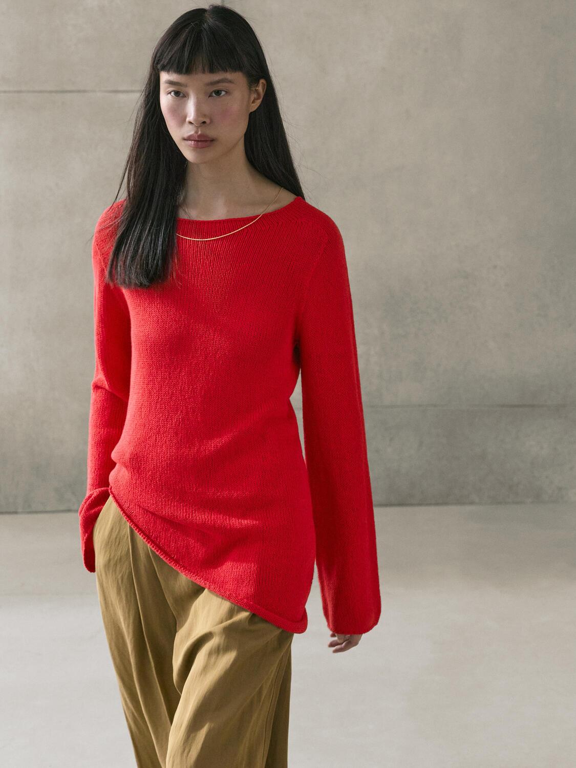 Асимметричный вязаный свитер Massimo Dutti, red — фото 3
