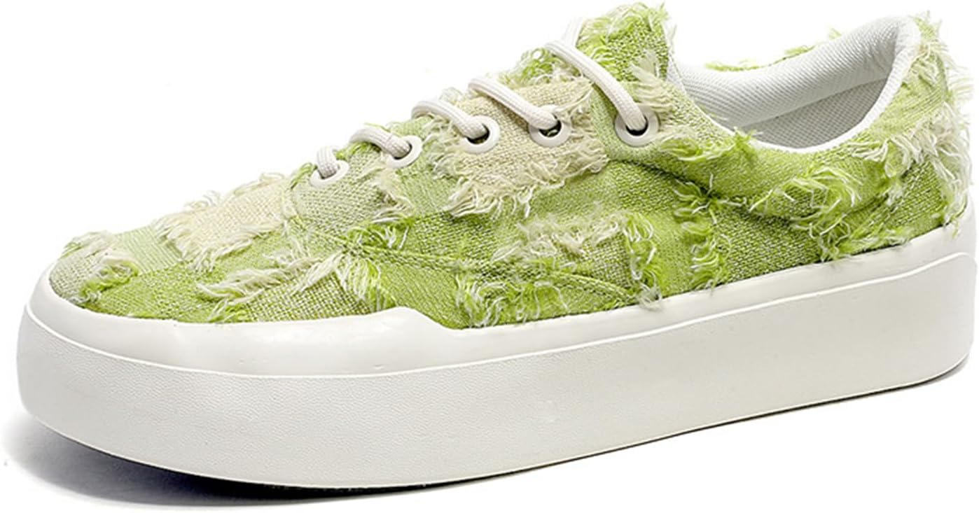 

Мужские модные низкие кеды из дышащего канваса с шнуровкой, массивной платформенной подошвой, классическим закругленным носком, удобные, легкие, противоскользящие, для тенниса, прогулок и вождения Qklmwes, зеленый