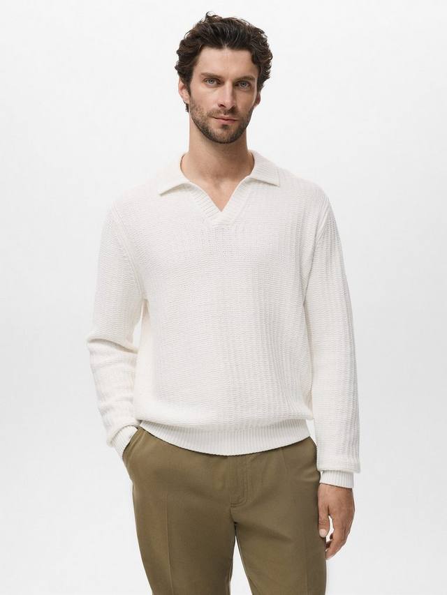 

Риоха хлопковая поло с длинным рукавом без пуговиц Mango, Natural White