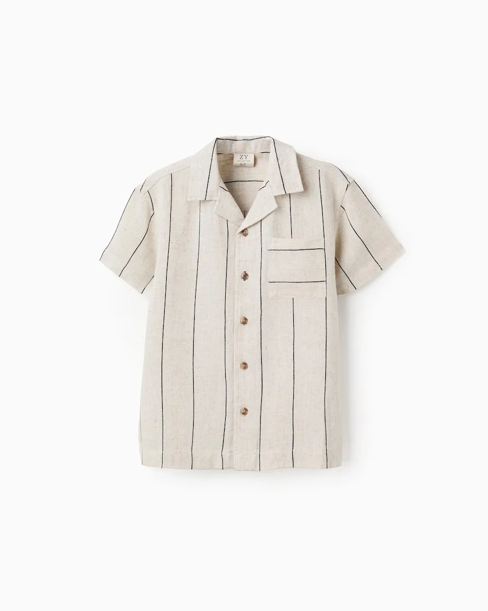 

Детская полосатая рубашка с карманом Zippy, бежевый