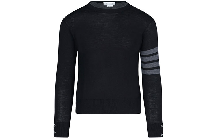 

Классический пуловер с четырьмя полосами из тонкой мериносовой шерсти THOM BROWNE, черный
