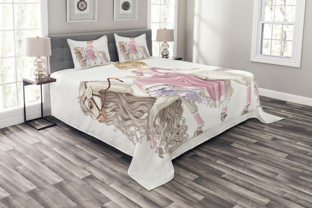 

ABAKUHAUS Женское покрывало принцесса на белом коне, комплект с наволочками, моющееся, для односпальных кроватей 220 х 220 см, розовый