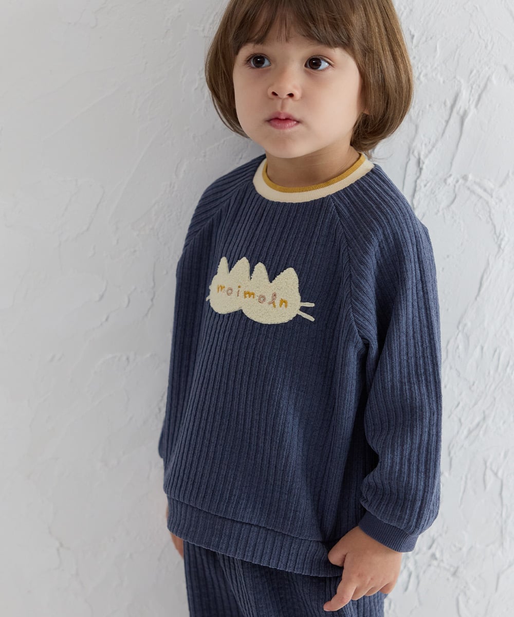 Комплект из топа с длинными рукавами и брюк Double Cat Rib Moimoln, Blue — фото 3